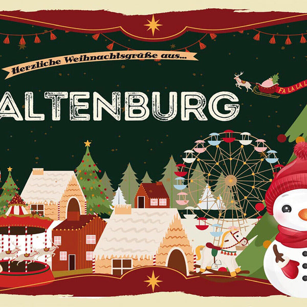 Schild Spruch Herzliche Weihnachtsgrüße aus Altenbrug Comic Schneemann JW