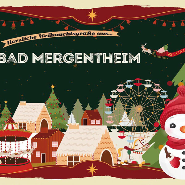 Schild Spruch Herzliche Weihnachtsgrüße aus Bad Mergentheim Comic Schneemann JW