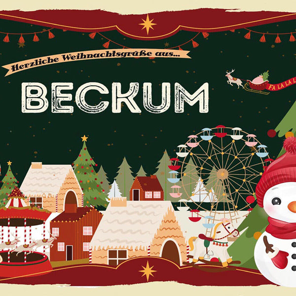 Schild Spruch Herzliche Weihnachtsgrüße aus Beckum Comic Schneemann JW