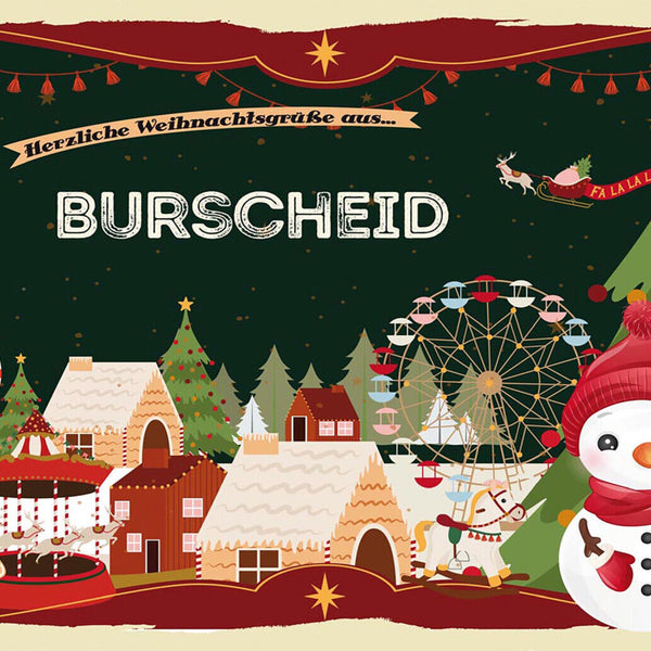 Schild Spruch Herzliche Weihnachtsgrüße aus Burscheid Comic Schneemann JW