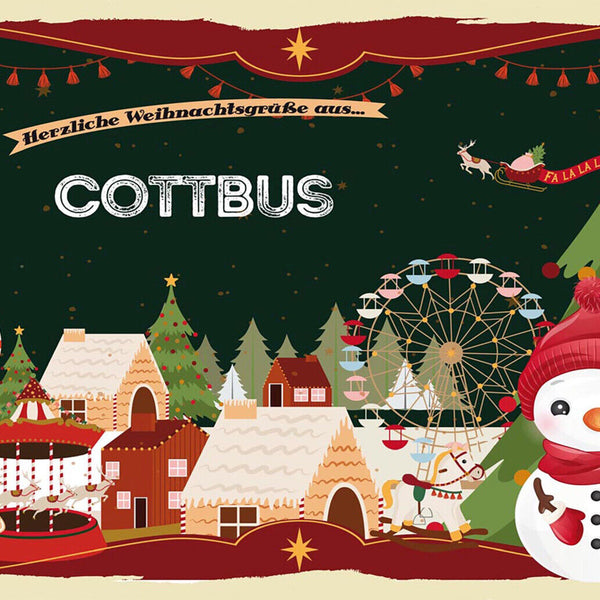 Schild Spruch Herzliche Weihnachtsgrüße aus Cottbus Comic Schneemann JW