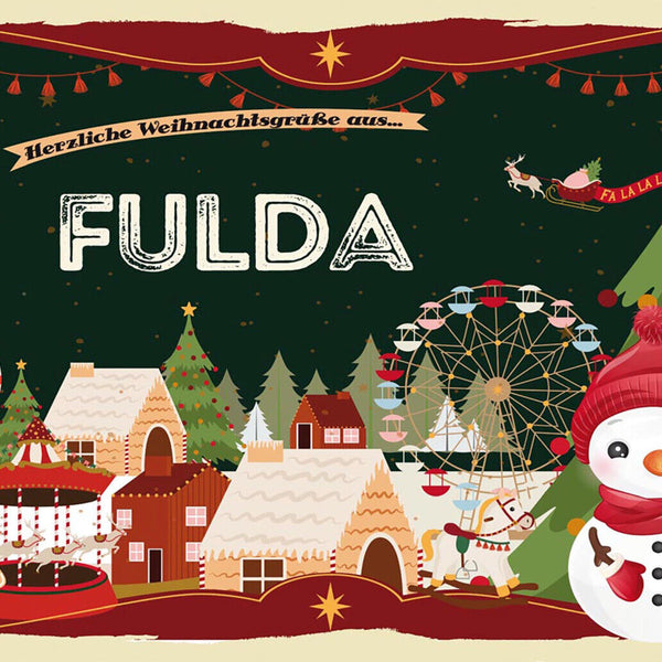 Schild Spruch Herzliche Weihnachtsgrüße aus Fulda Comic Schneemann JW