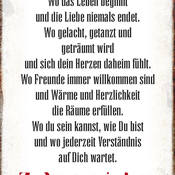 Schild Spruch Zuhause ist wo das Leben beginnt Zuhause ist es am schönsten JW