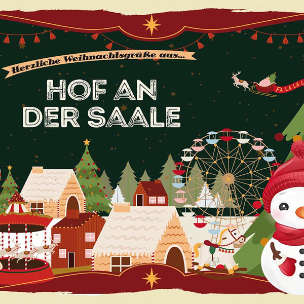 Schild Spruch Herzliche Weihnachtsgrüße aus Hof an der Saale Comic JW