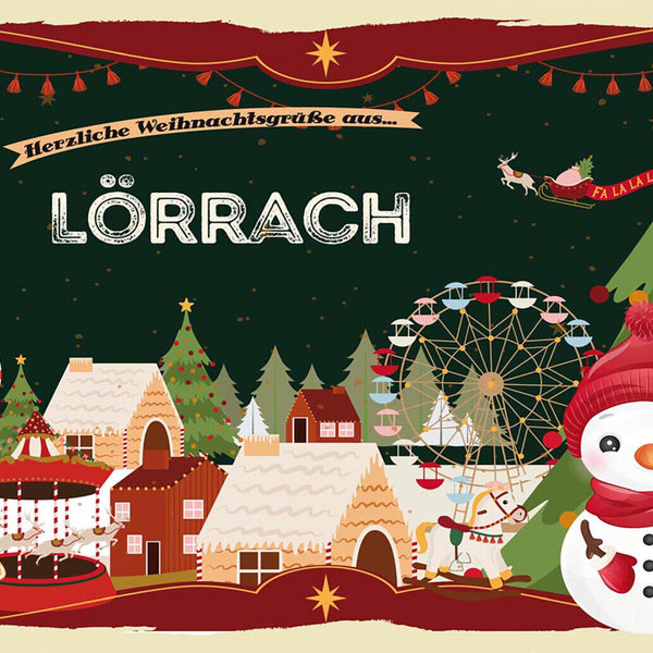 Schild Spruch Herzliche Weihnachtsgrüße aus Lörrach Comic Schneemann JW