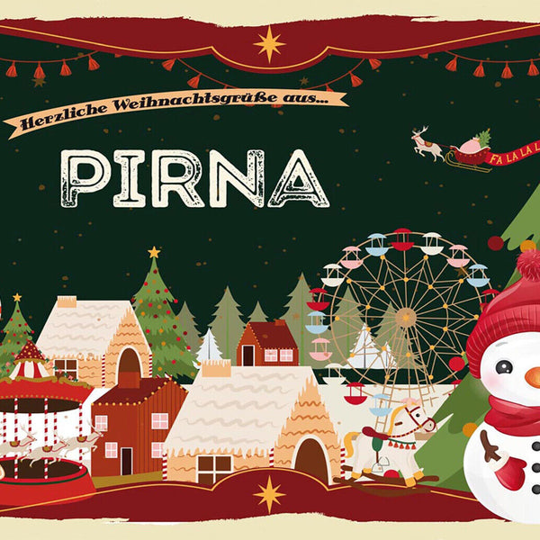 Schild Spruch Herzliche Weihnachtsgrüße aus Pirna Comic Schneemann JW