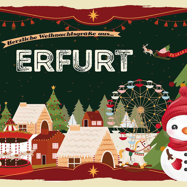 Schild Spruch Herzliche Weihnachtsgrüße aus Erfurt Comic Schneemann JW