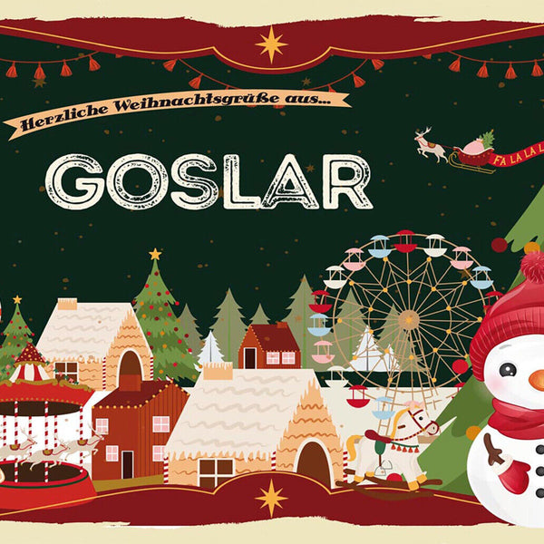 Schild Spruch Herzliche Weihnachtsgrüße aus Goslar Comic Schneemann JW
