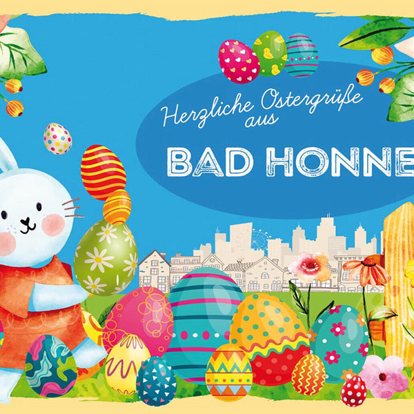Schild Spruch Herzliche Ostergrüße aus Bad Honnef Osterhase Eier Comic JW