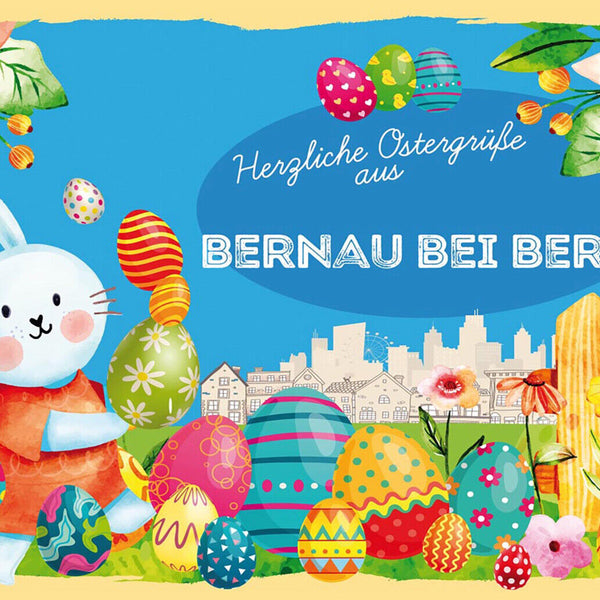 Schild Spruch Herzliche Ostergrüße aus Bernau bei Berlin Osterhase Comic JW
