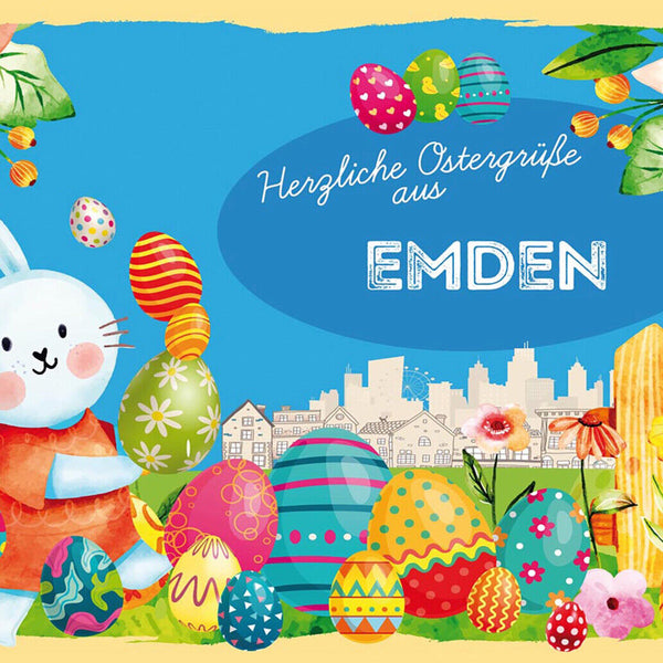 Schild Spruch Herzliche Ostergrüße aus Emden Osterhase Eier Comic JW