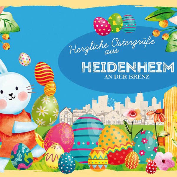 Schild Spruch Herzliche Ostergrüße aus Heidenheim an der Brenz Osterhase ComicJW