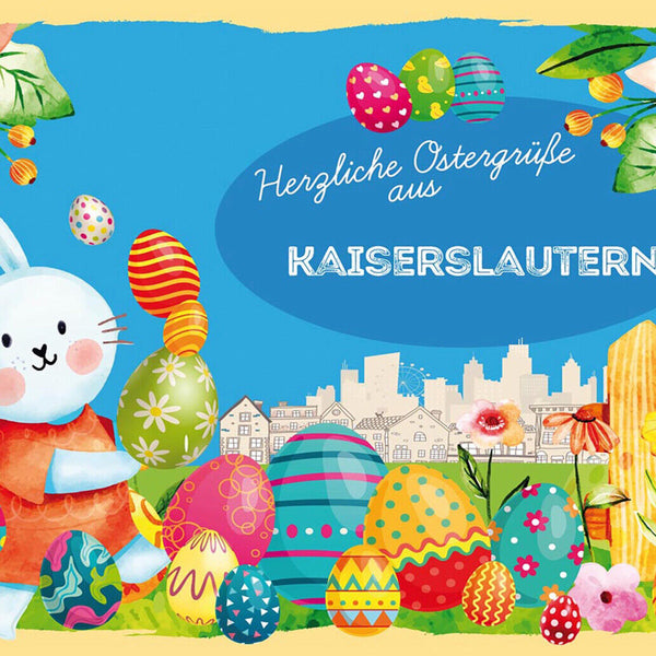 Schild Spruch Herzliche Ostergrüße aus Kaiserslautern Osterhase Eier Comic JW