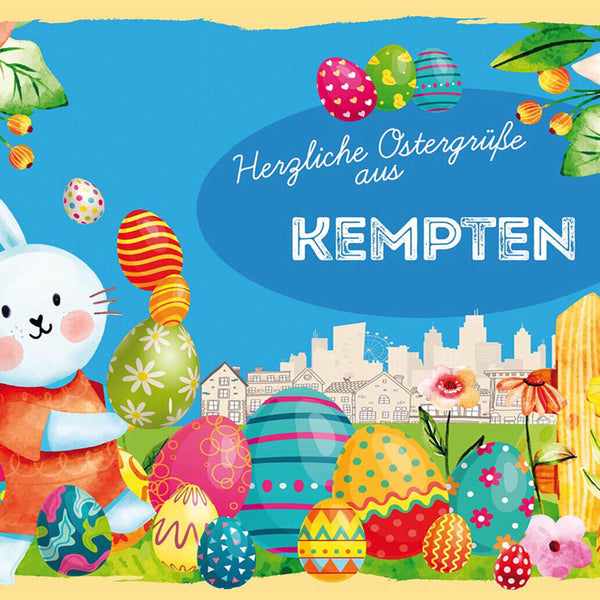 Schild Spruch Herzliche Ostergrüße aus Kempten Osterhase Eier Comic JW