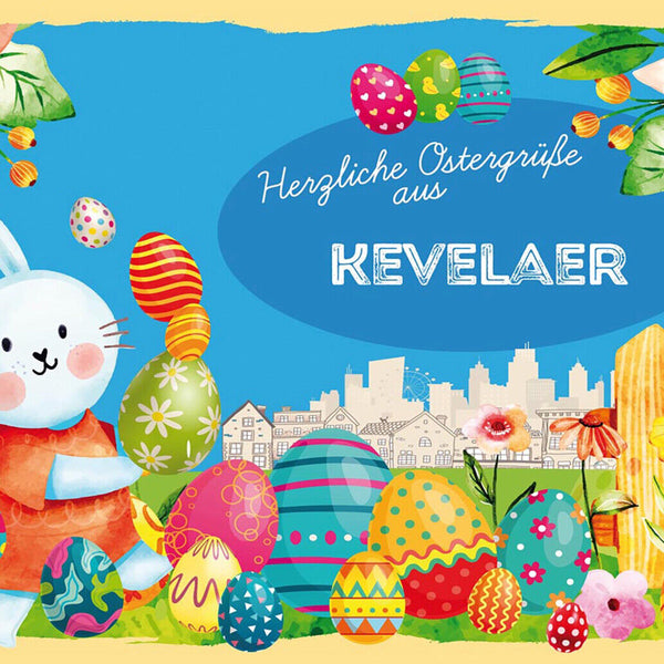 Schild Spruch Herzliche Ostergrüße aus Kevelaer Osterhase Eier Comic JW