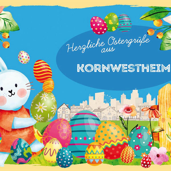 Schild Spruch Herzliche Ostergrüße aus Kornwestheim Osterhase Eier Comic JW
