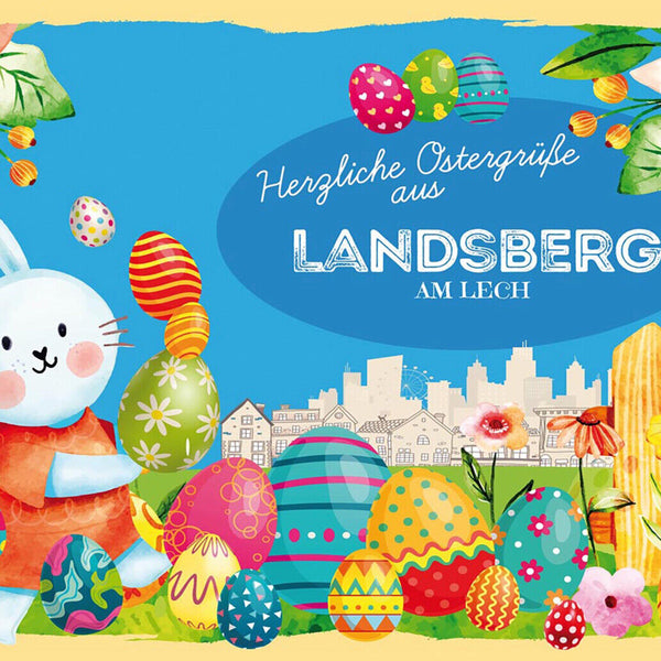 Schild Spruch Herzliche Ostergrüße aus Landsberg am Lech Osterhase Eier Comic JW