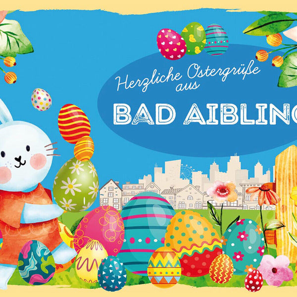 Schild Spruch Herzliche Ostergrüße aus Bad Aibling Osterhase Eier Comic JW
