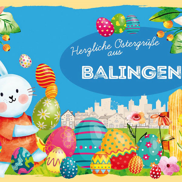 Schild Spruch Herzliche Ostergrüße aus Balingen Osterhase Eier Comic JW