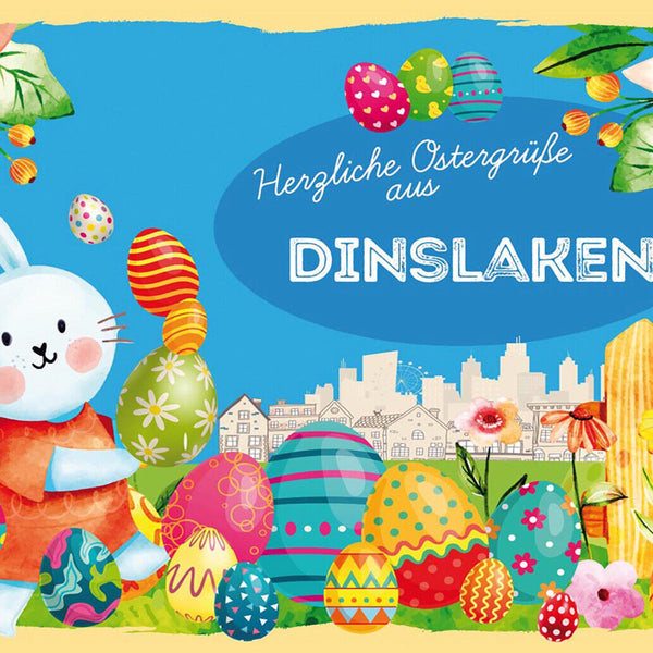 Schild Spruch Herzliche Ostergrüße aus Dinslaken Osterhase Eier Comic JW