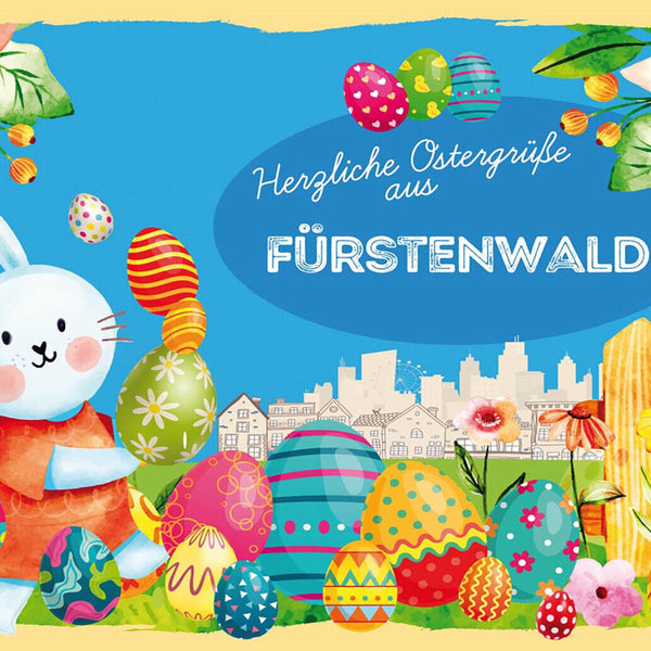 Schild Spruch Herzliche Ostergrüße aus Fürstenwalde Osterhase Eier Comic JW