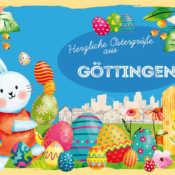 Schild Spruch Herzliche Ostergrüße aus Göttingen Osterhase Eier Comic JW