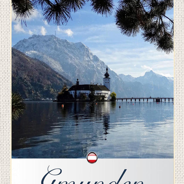 Schild Spruch Gmunden Österreich Traunsee Schloss Orth Berge Wald JW