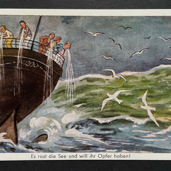 Es rast die See Opfer Seekrank Schiff Möwe Wellen Meer Boot Cartoon 401070 TH A