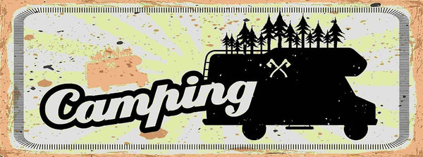 Schild Camping Campen Camper Wohnwagen Platz Zelten Zelt 27x10 Blech od.Holz
