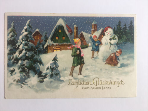 Glückwunsch. Winterlandschaft, drei Kinder. 652