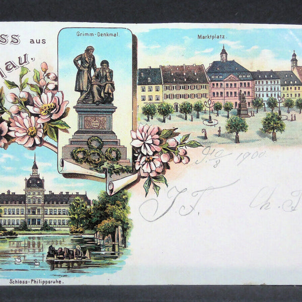 Gruß aus Hanau Denkmal Brüder Grimm Schloss Philippsruhe JW 500257 C