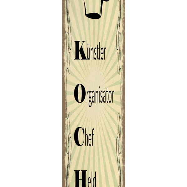 Schild Koch Künstler Organisator Chef Held Küche 46 x 10 Blech od. Holz