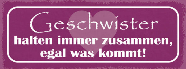Schild Geschwister Halten Zusammen Egal Was Kommt Familie 27x10 Blech od.Holz