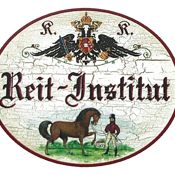 KuK Nostalgie Holzschild "Reit-Institut" Pferd Reiter