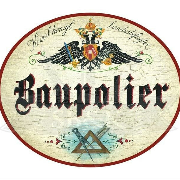KuK Nostalgie Holzschild - Landesbefugter Baupolier - Zirkel Feder TH