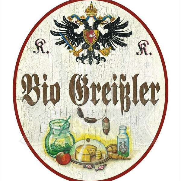 KuK Nostalgie Holzschild - Bio-Greissler - Lebensmittel TH