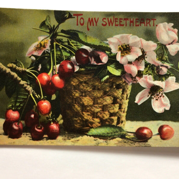 To My Sweetheart - Korb mit Kirschen & Heckenrose - Künstlerkarte 110075 TH