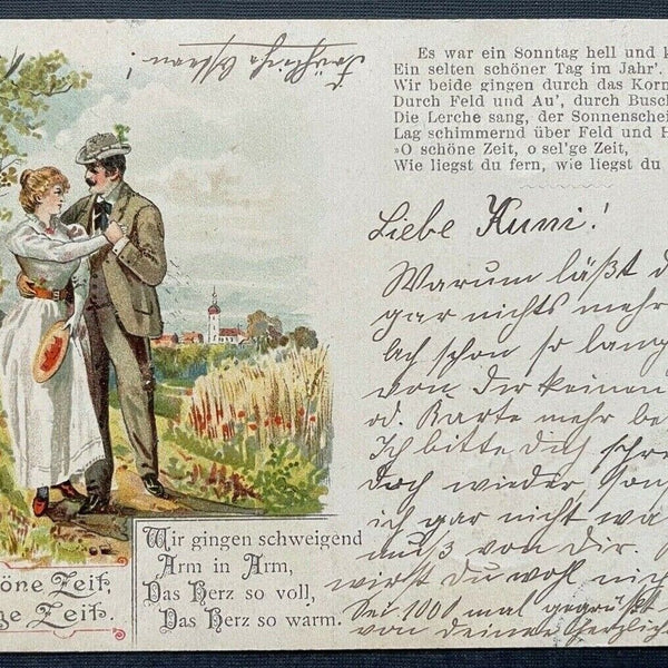 O schöne Zeit Arm in Arm Mann Frau Paar Kleid Anzug Hut Gedicht Natur 410773 TH