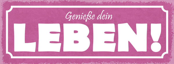 Schild Genieße Dein Leben Glück Freude Freizeit Liebe Arbeit 27x10 Blech od.Holz