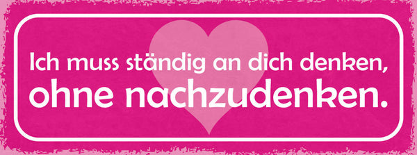 Schild Ich Muss Ständig An Dich Denken Ohne Nachzudenken 27x10 Blech od.Holz