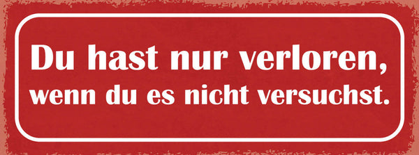 Schild Du Hast Nur Verloren Wenn Du Es Nicht Versuchst 27x10 Blech od.Holz