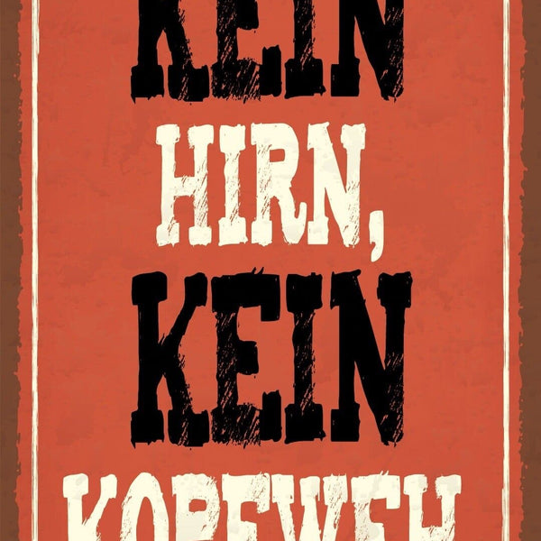 Schild Kein Hirn Kopf Weh Schmerzen Dumm 12x18 / 20x30 / 30x40 Blech od. Holz