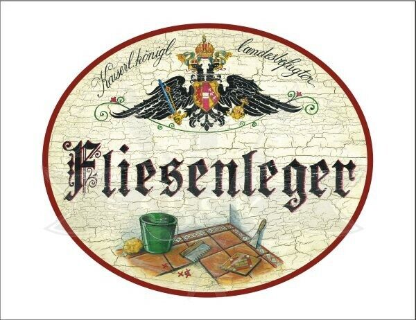 KuK Nostalgie Holzschild - Landesbefugter Fliesenleger - Werkzeug TH