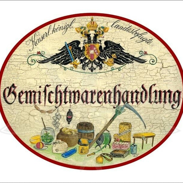 KuK Nostalgie Holzschild - Landesbefugte Gemischtwarenhandlung TH