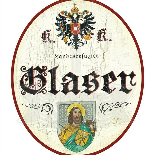 KuK Nostalgie Holzschild - Landesbefugter Glaser - Werkzeuge TH