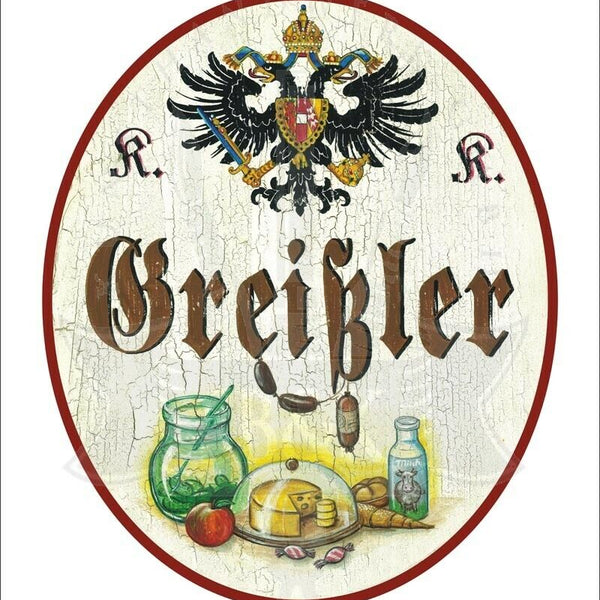KuK Nostalgie Holzschild - Greißler - Lebensmittel TH