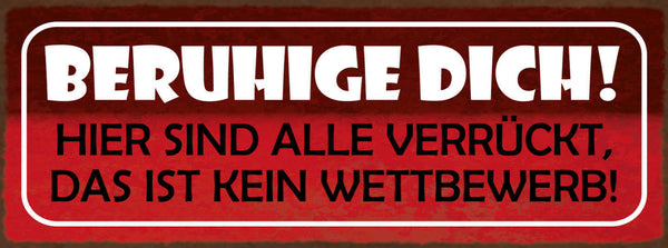 Schild Beruhige Dich Hier Sind Alle Verrückt Kein Wettbewerb 27x10 Blech od.Holz