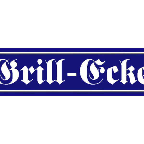 Schild Grill Ecke Grillen BBQ Griller Fleisch Ort Straße 46 x 10 Blech od. Holz