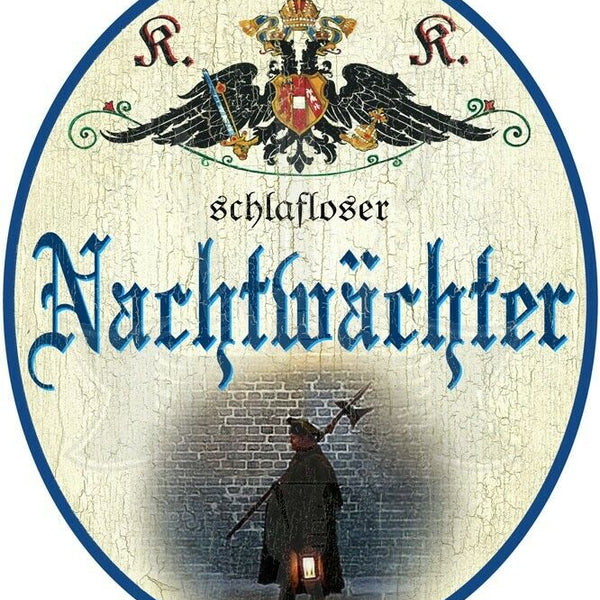 KuK Nostalgie Holzschild - Schlafloser Nachtwächter - Mann Lampe TH