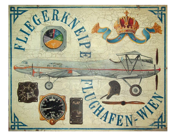 KuK Nostalgie Holzschild Fliegerkneipe Flieger Flughafen Wien